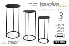 SET 3 TAVOLINI TRIS TAVOLO METALLO INGRESSO SALOTTO GIARDINO PIANTE 70-60-50 cm
