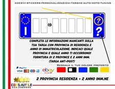 ADESIVI (2ANT/2POST) PROVINCIA + ANNO X RIPRISTINO INFO TARGA TARGHE AUTO MOTO 
