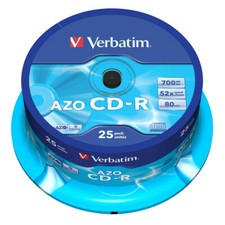 25 CD-R Verbatim AZO Crystal 700MB 52x 80 Min Cake Box 43352