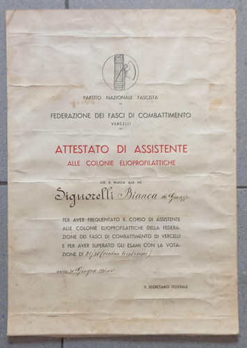 Vercelli 1936 attestato - vercelli,