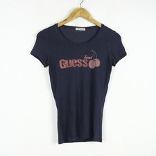 Maglia Guess Taglia M Donna Logo Comodo Cotone Pratico Tinta Unita Blu Woman