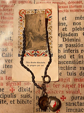 CUORE RELIQUIA ARGENTO con catenina Santa Bernadette: cartolina dipinta a mano incisa "Ave"