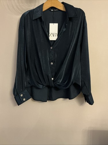 Camicia zara blu effetto seta - blu,