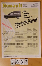 RENAULT RAPID/ EXPRESS COMBI Prospectus Prix + Technique Allemand 4 pages 3/1987