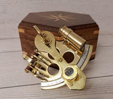 SESTANTE NAUTICO OTTONE MINI + BOX ESAGONALE LEGNO IDEA REGALO ARREDO MARINO