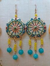 ORECCHINI Artigianali ruota carretto siciliano smaltato con perline e cristalli 