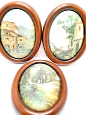 3 piccoli quadri stampe seta vintage in cornice legno motivi toscani Made in Italy