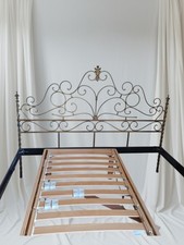 LETTO MATRIMONIALE IN OTTONE RICCIOLE E FOGLI ARTIGIANALE VINTAJE