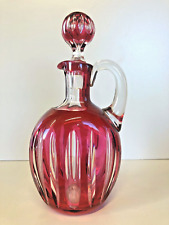 ANTICO DECANTER CRISTALLO BOEMIA ROSSO RUBINO RED PINK DECORO CUT to CLEAR '900