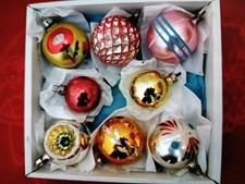 Scatola Con 8 Antiche Palline In Vetro Per Albero Di Natale Anni 70