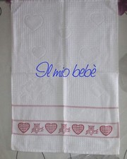 Strofinaccio Cucina Spugna Con TELA Aida Da Ricamare Guffi Cuori Cuore Bordo