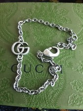 Bracciale con ciondolo Gucci originale vintage / logo argento GG 8 e 9,5 pollici