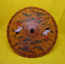 ✅SPLENDIDO ANTICO OMBRELLO ORIENTALE CINESE CARTA DI RISO DIPINTO XX SECOLO-4178