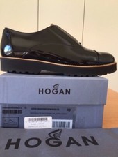 Derby Hogan donna in pelle spazzolata nera, come nuova, nessun difetto 