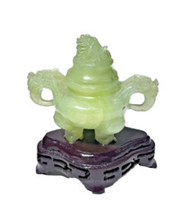 ARTE ORIENTALE INCENSIERA IN GIADA NATURALE LAVORATA A MANO