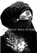 RAGAZZA CON VELO E GUANTI RICAMATI Disegno Originale Matita Grafite 24x33 cm