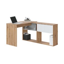 Scrivania libreria multiposizione reversibile rovere nodi e bianco 018316W