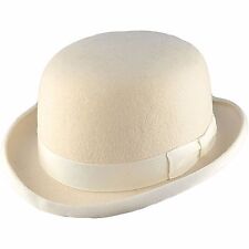 Cappello Bowler Alta Qualità BIANCO Rigido 100% Lana - Foderato in Raso - Taglie dalla S alla XL
