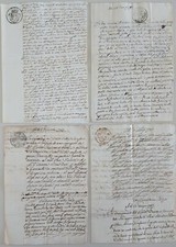 '700 Lotto di 4 antichi documenti manoscritti settecenteschi, con timbro