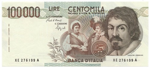100000 lire caravaggio - caravaggio, tipo