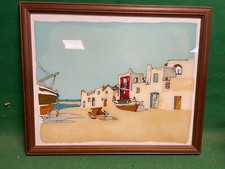 quadro dipinto credo su vetro forse porto salento barche stile simile aldo riso