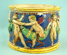 FIAM Civita Castellana Roma Vaso cachepot Putti Angeli bassorilievo ceramica XX