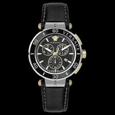 VERSACE GRECA CHRONO Cronografo Uomo Acciaio Bicolore/Pelle VE3L00222 NUOVO!!!