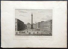 Stampa antica 1825 Roma antonelli parboni Piazza Colonna Palazzo Chigi veduta