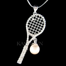 Grande Racchetta da Tennis IN Swarovski Cristallo Perla Sfera SPORTS Collana