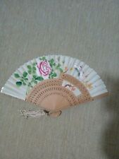 Ventaglio Vintage legno,Rosa e Farfalla,dipinto a mano,anni 50