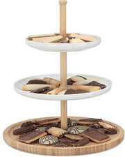 Alzata Portafrutta Cucina, Alzatina Bambù E Ceramica, 3 Piani, Vassoio per Frutt