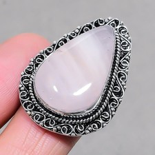 Anello regolabile vintage gioielli fatti a mano pietra preziosa quarzo rosa...