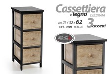 CASSETTIERA LEGNO MOBILE 3 CASSETTI NERO MARRONE CUCINA BAGNO SALOTTO 26*32*H62