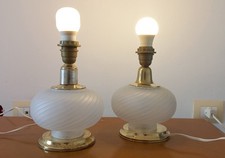 Coppia Lampade Da Tavolo Classiche Stile Venini Murano Anni 80 Originale Italia 