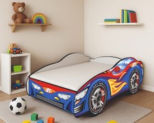 LETTO A FORMA DI MACCHINA 160x80 xm IN LEGNO CON DOGHE INCLUSE MATERASSO OMAGGIO