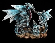 Statuetta Drago - Madre Con Due Cuccioli - Decorazione Fantasy Gotico Famiglia