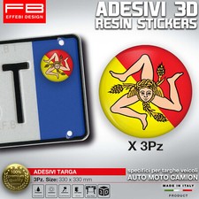ADESIVI bollino Targa Regione Sicilia Trinacria Auto Moto Tir Camper 3D Resinati