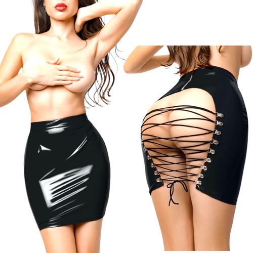 Minigonna aderente nera pvc - minigonna,
