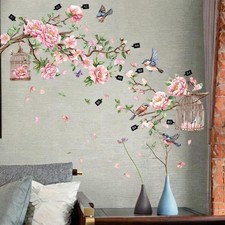 Adesivi murali 3 fogli uccelli in fiore per sala da pranzo bagno soggiorno