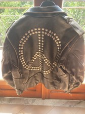 Moschino Chiodo Pelle Peace Vintage Leather Jacket Black Red Nero Rosso