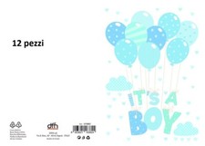 x Set 12 Pezzi Biglietti Biglietto Auguri Nascita Azzurro Con Vernice Uv dfh