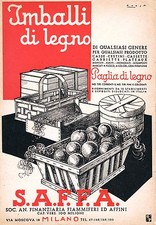 PUBBLICITA' 1936 S.A.F.F.A.IMBALLI LEGNO PAGLIA CASSE FRUTTA CASSETTA FIAMMIFERI
