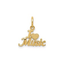 14k Yellow Gold I Love Music Pendant Charm for Women Unisex Musical Jewelry