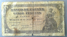 BANCONOTA CINCO PESETAS - BURGOS 1937 GUERRA DI SPAGNA