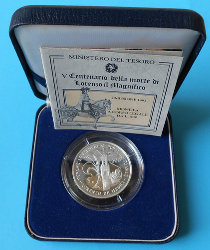 500 lire 1992 - proof, lorenzo