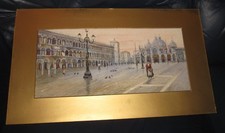 Fine XIX secolo Acquerello raffigurante piazza San Marco,  Venezia - firmato