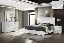 Set camera da letto moderno luce led queen size 4 pz letto comò specchio comodino