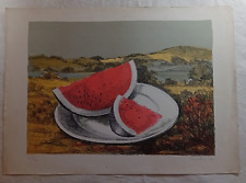 Litografia Romolo Trivelloni 1970 Paesaggio con cocomero 70x50 cm Ex. 16B/99