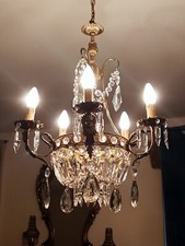 Lampadario vintage, 6 luci, gocce cristallo