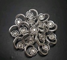 Spilla vintage argento rotonda strass trasparente spilla scintillante gioielli Sarah Coventry 